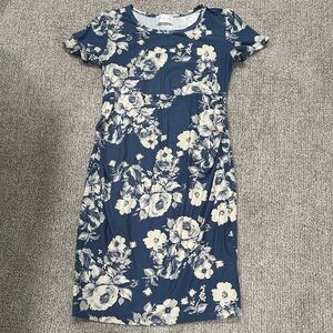 French Grey Navy and Cream Floral Midi Dress